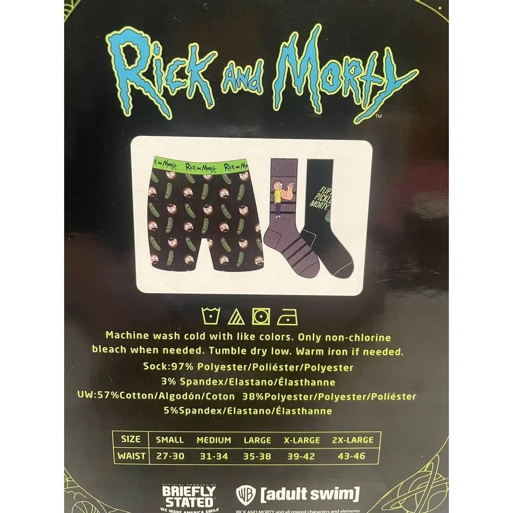RICK AND MORTY MEN'S BOXER BRIEFS & 2 PAIRS CREW SOCK SET. SZ L